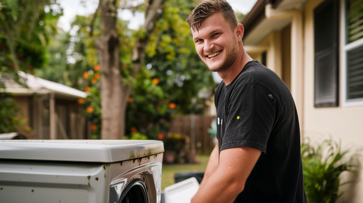 Photo of a man hauling away appliances