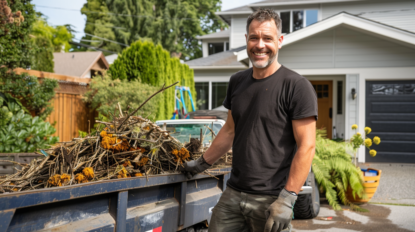 Photo of a man hauling away yard waste