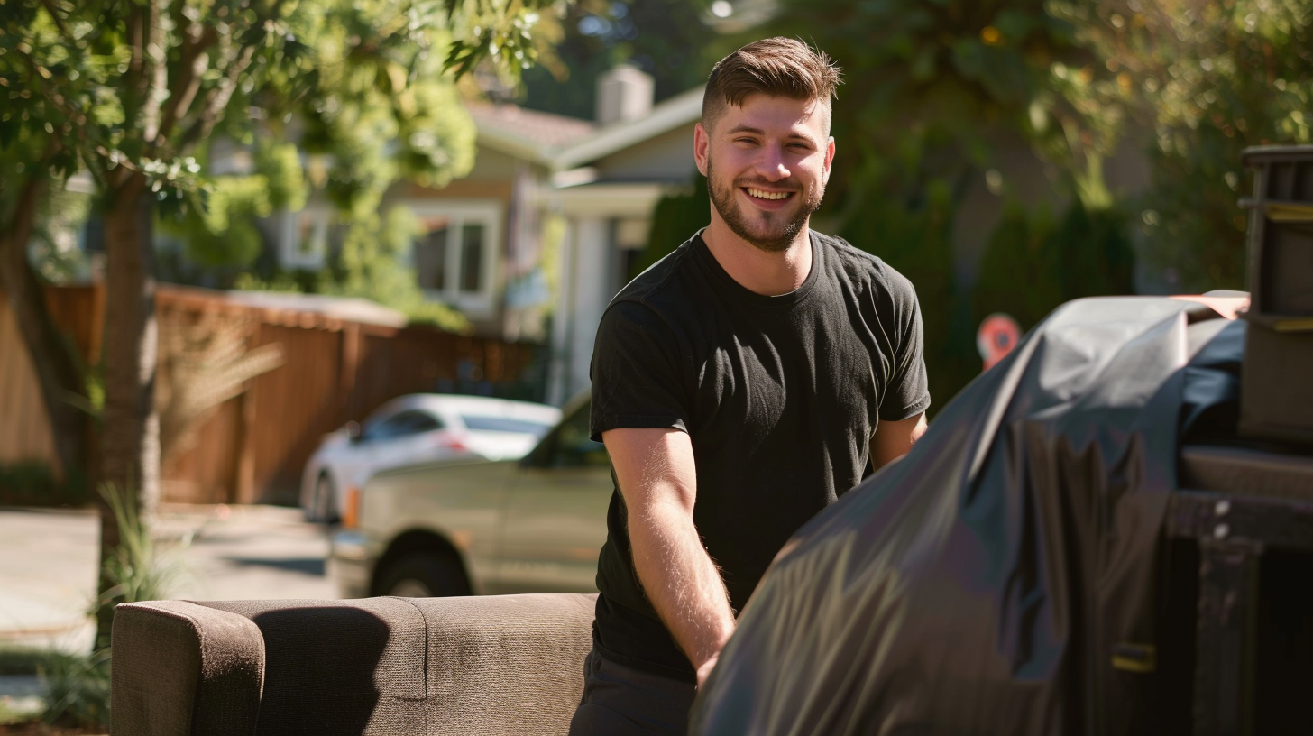 Photo of a man hauling away couches