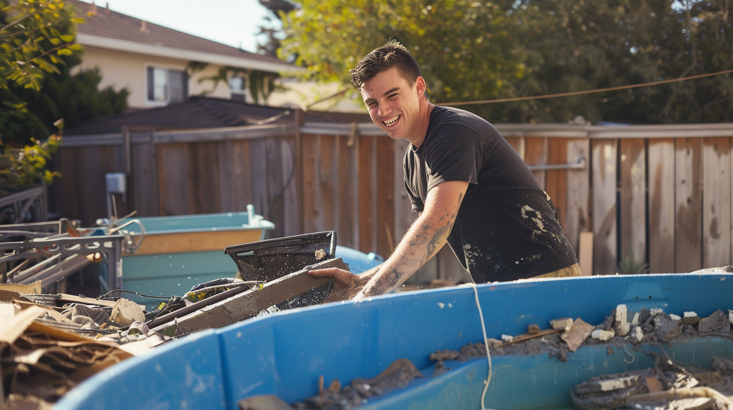 Photo of a man hauling away above ground pools