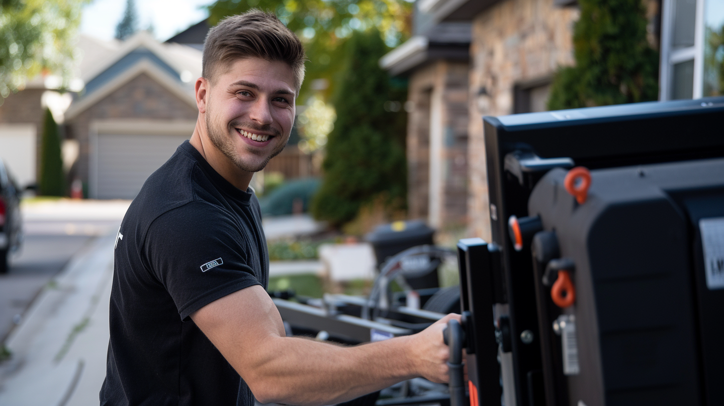 Photo of a man hauling away exercise equipment