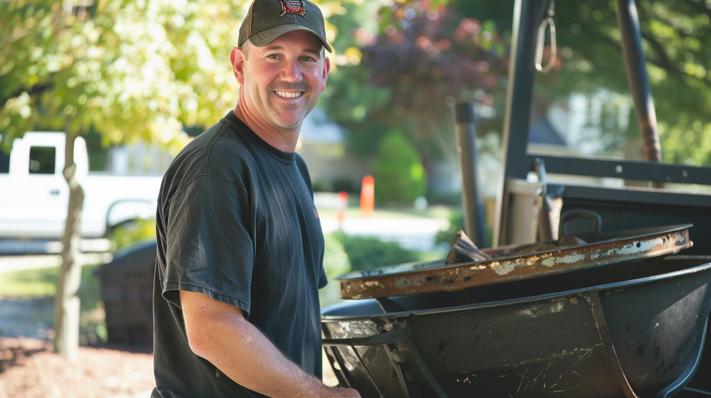 Photo of a man hauling away fire pits