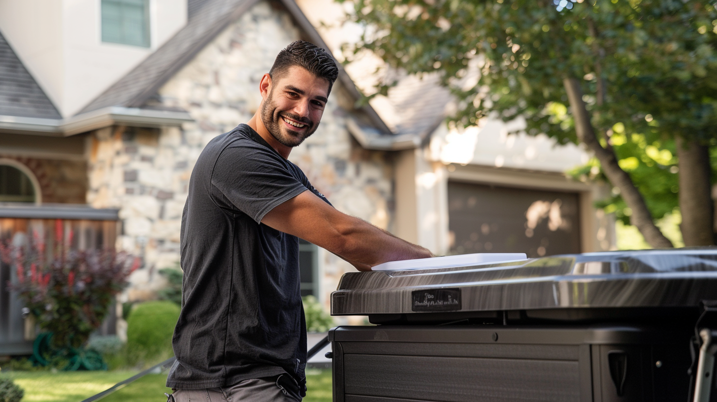 JCM Machine crew member helping with Hot Tub Delivery service in Belle Plaine, MN